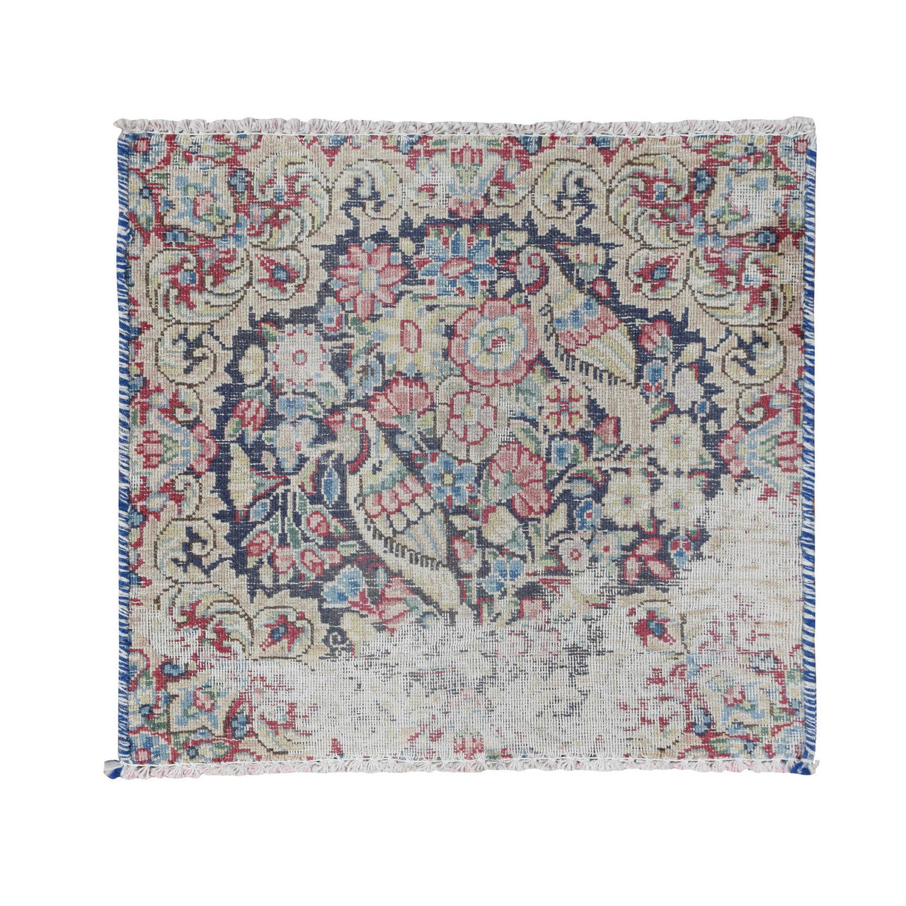 Blue 1'5" x 1'6" Overdyed & Vintage Hand knotted Wool Rug - Sku: O078121