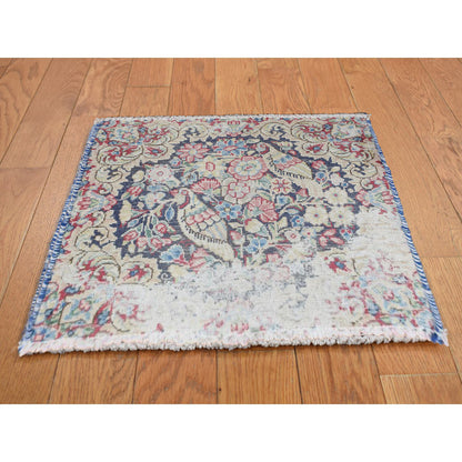 Overdyed & Vintage Wool Hand Knotted Rug Blue No Border 1.5X1.6 -O078121