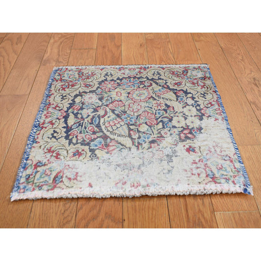 Overdyed & Vintage Wool Hand Knotted Rug Blue No Border 1.5X1.6 -O078121