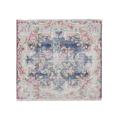 Overdyed & Vintage Wool Hand Knotted Rug Blue No Border 1.6X1.7 -O078122