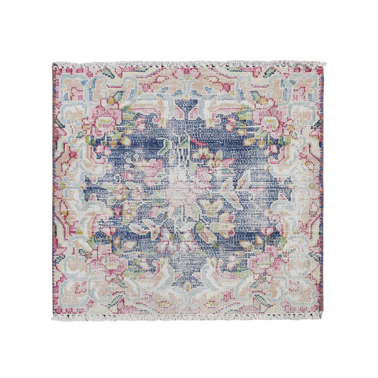 Overdyed & Vintage Wool Hand Knotted Rug Blue No Border 1.6X1.7 -O078122