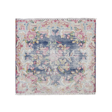 Overdyed & Vintage Wool Hand Knotted Rug Blue No Border 1.6X1.7 -O078122