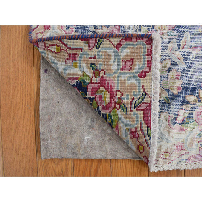 Overdyed & Vintage Wool Hand Knotted Rug Blue No Border 1.6X1.7 -O078122