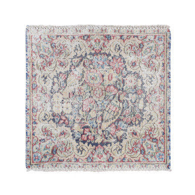 Overdyed & Vintage Wool Hand Knotted Rug Blue Beige 1.7X1.7 -O078123