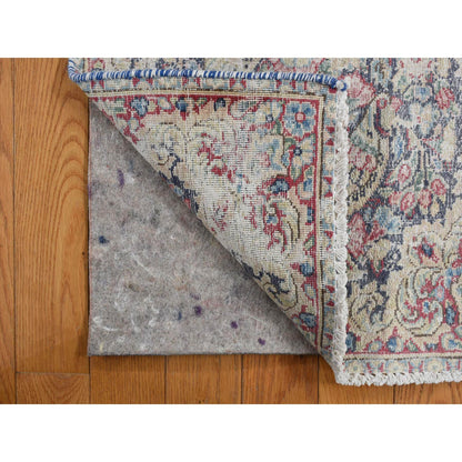 Overdyed & Vintage Wool Hand Knotted Rug Blue Beige 1.7X1.7 -O078123