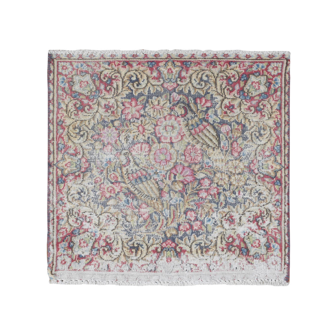 Blue 1'8" x 1'9" Overdyed & Vintage Hand knotted Wool Rug - Sku: O078124