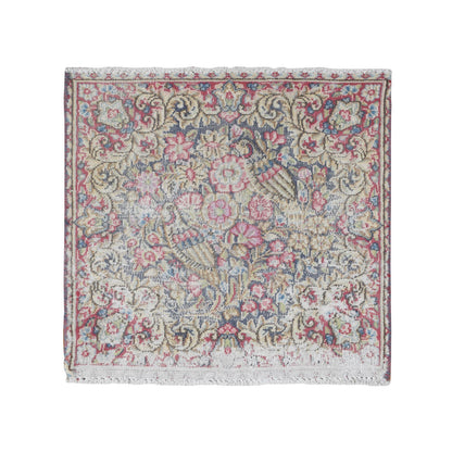 Overdyed & Vintage Wool Hand Knotted Rug Blue Beige 1.8X1.9 -O078124