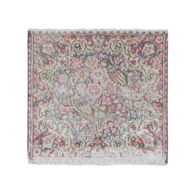 Overdyed & Vintage Wool Hand Knotted Rug Blue Beige 1.8X1.9 -O078124