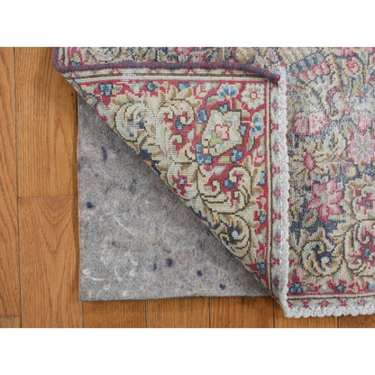 Overdyed & Vintage Wool Hand Knotted Rug Blue Beige 1.8X1.9 -O078124