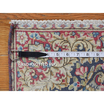 Overdyed & Vintage Wool Hand Knotted Rug Blue Beige 1.8X1.9 -O078124