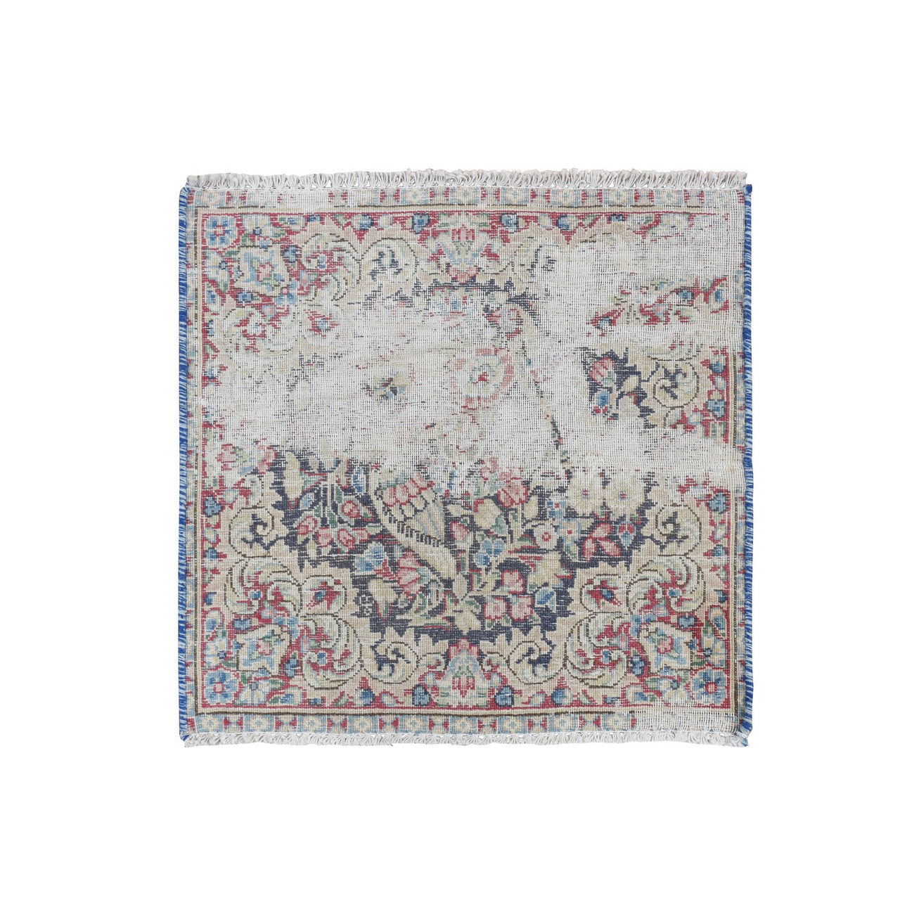 Blue 1'7" x 1'8" Overdyed & Vintage Hand knotted Wool Rug - Sku: O078125