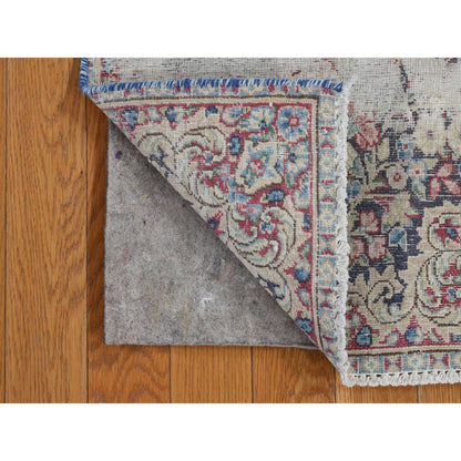 Overdyed & Vintage Wool Hand Knotted Rug Blue Beige 1.7X1.8 -O078125