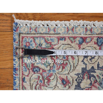 Overdyed & Vintage Wool Hand Knotted Rug Blue Beige 1.7X1.8 -O078125