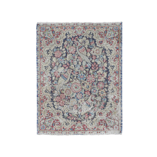Overdyed & Vintage Wool Hand Knotted Rug Blue Beige 1.7X2.2 -O078126