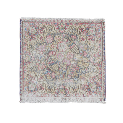 Overdyed & Vintage Wool Hand Knotted Rug Blue Beige 1.9X1.9 -O078127