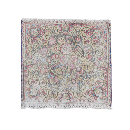 Overdyed & Vintage Wool Hand Knotted Rug Blue Beige 1.9X1.9 -O078127