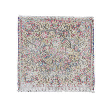 Overdyed & Vintage Wool Hand Knotted Rug Blue Beige 1.9X1.9 -O078127
