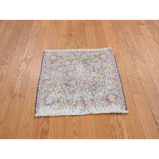 Overdyed & Vintage Wool Hand Knotted Rug Blue Beige 1.9X1.9 -O078127