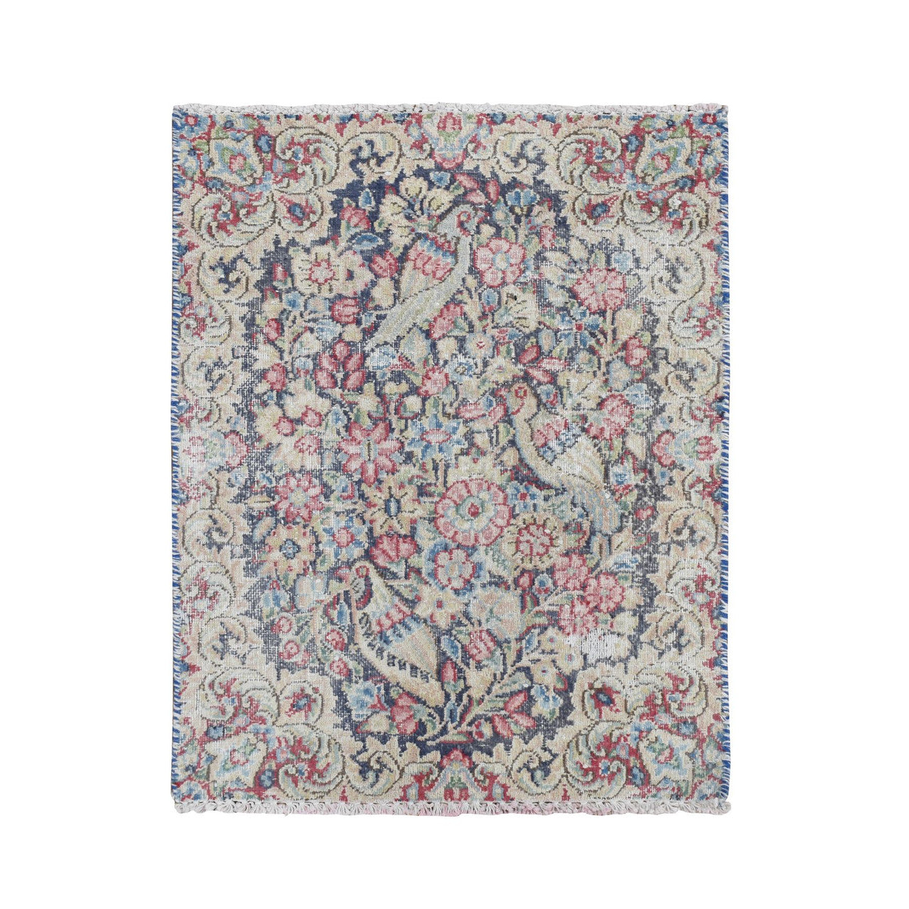 Blue 1'6" x 2'0" Overdyed & Vintage Hand knotted Wool Rug - Sku: O078128