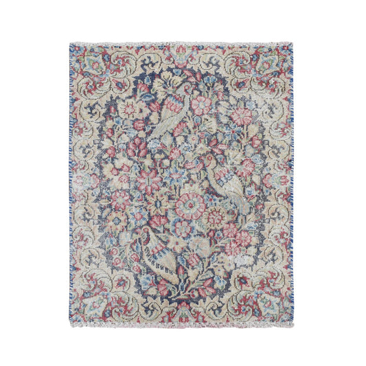 Overdyed & Vintage Wool Hand Knotted Rug Blue No Border 1.6X2.0 -O078128