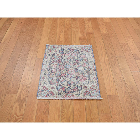 Overdyed & Vintage Wool Hand Knotted Rug Blue No Border 1.6X2.0 -O078128
