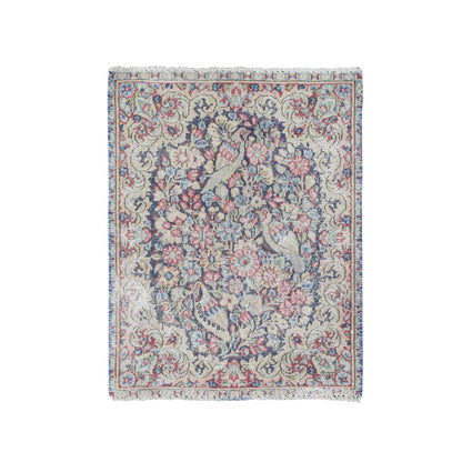 Overdyed & Vintage Wool Hand Knotted Rug Blue Beige 1.8X2.2 -O078129