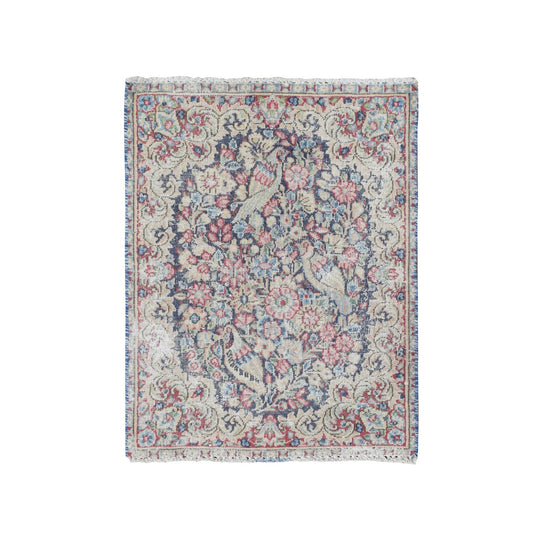 Overdyed & Vintage Wool Hand Knotted Rug Blue Beige 1.8X2.2 -O078129