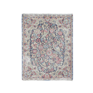 Overdyed & Vintage Wool Hand Knotted Rug Blue Beige 1.8X2.2 -O078129