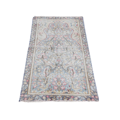 Overdyed & Vintage Wool Hand Knotted Rug Blue Gray 1.9X3.7 -O078133