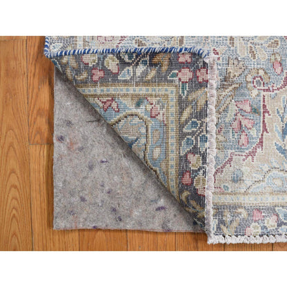Overdyed & Vintage Wool Hand Knotted Rug Blue Gray 1.9X3.7 -O078133