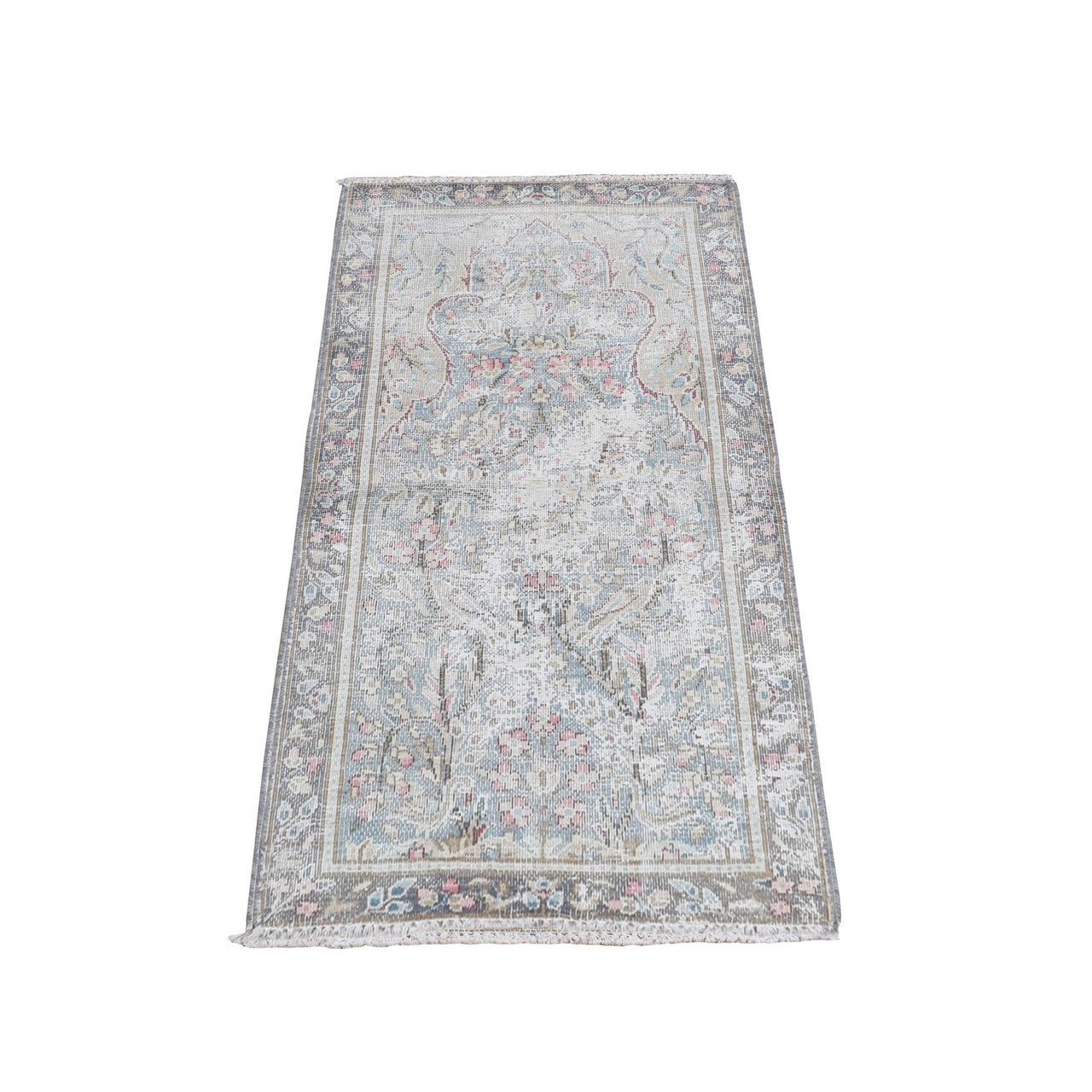 Blue 1'10" x 3'7" Overdyed & Vintage Hand knotted Wool Rug - Sku: O078134
