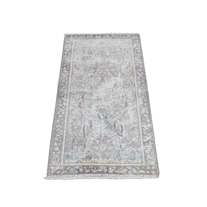 Overdyed & Vintage Wool Hand Knotted Rug Blue Navy Blue 1.10X3.7 -O078134