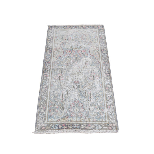 Overdyed & Vintage Wool Hand Knotted Rug Blue Navy Blue 1.10X3.7 -O078134