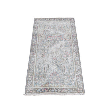Overdyed & Vintage Wool Hand Knotted Rug Blue Navy Blue 1.10X3.7 -O078134