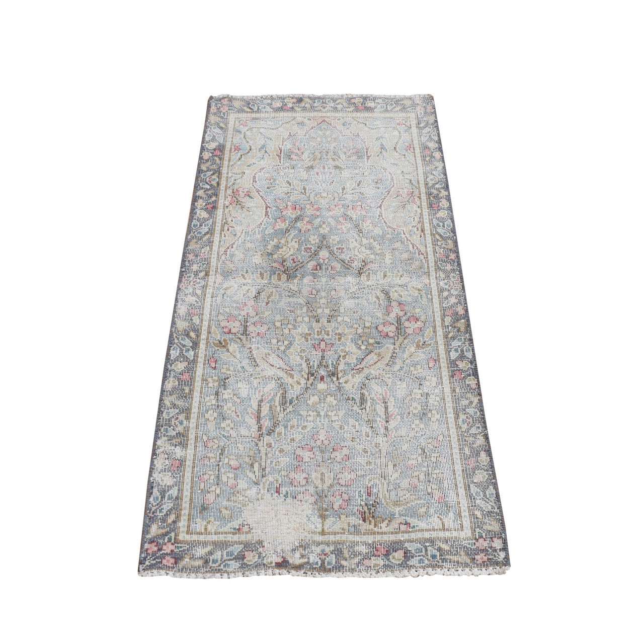 Blue 1'9" x 3'7" Overdyed & Vintage Hand knotted Wool Rug - Sku: O078135