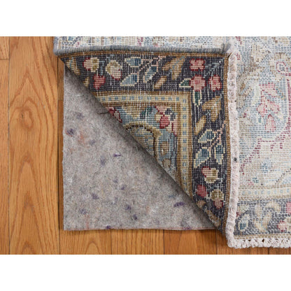 Overdyed & Vintage Wool Hand Knotted Rug Blue Gray 1.9X3.7 -O078135