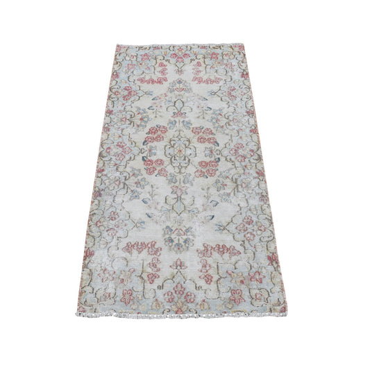 Overdyed & Vintage Wool Hand Knotted Rug Ivory No Border 1.9X3.10 -O078137