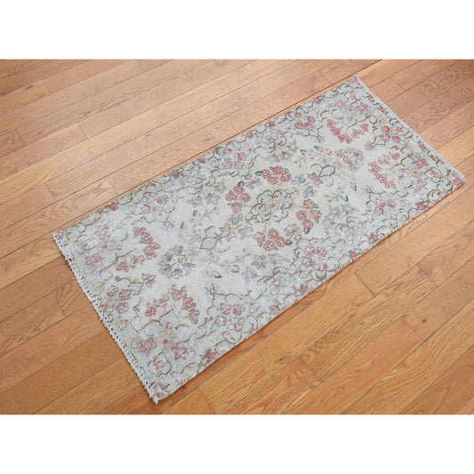 Overdyed & Vintage Wool Hand Knotted Rug Ivory No Border 1.9X3.10 -O078137