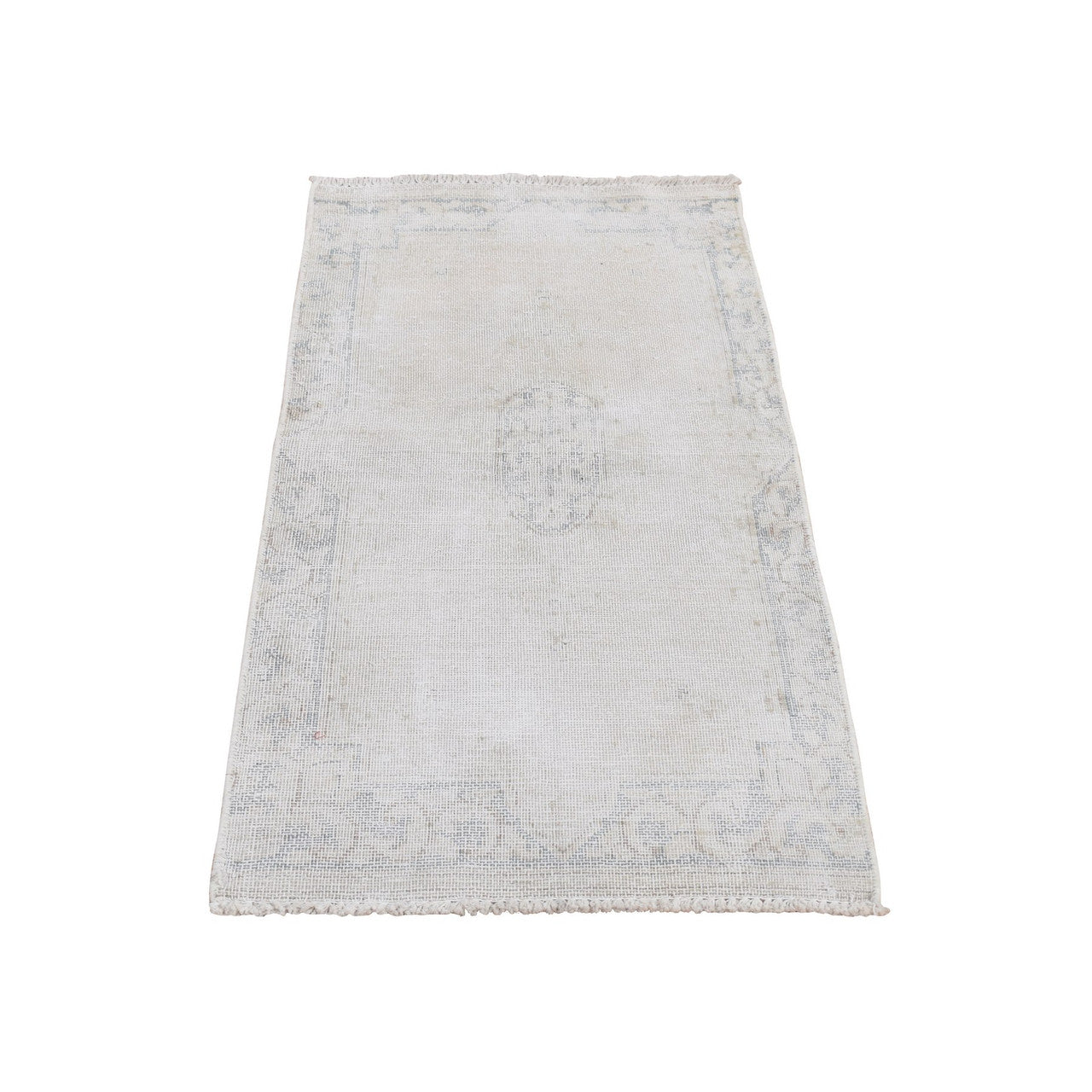 Ivory 1'7" x 3'7" Overdyed & Vintage Hand knotted Wool Rug - Sku: O078138