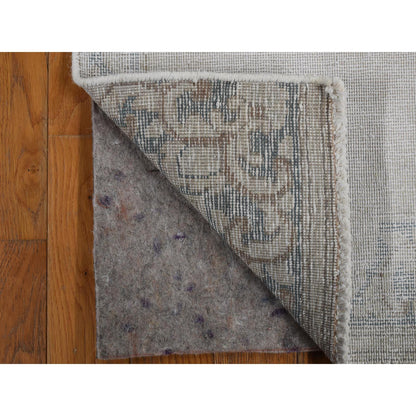 Overdyed & Vintage Wool Hand Knotted Rug Ivory Blue 1.7X3.7 -O078138