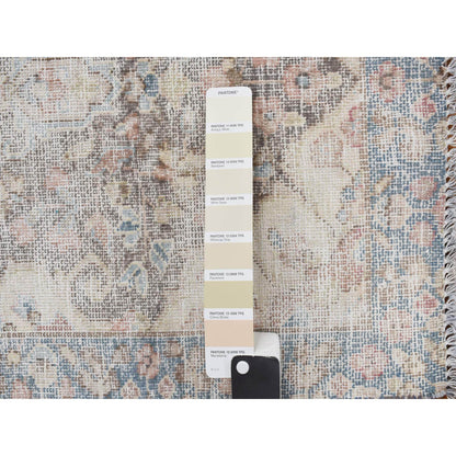 Overdyed & Vintage Worn Wool Hand Knotted Rug Ivory Blue 1.10X3.9 -O078139