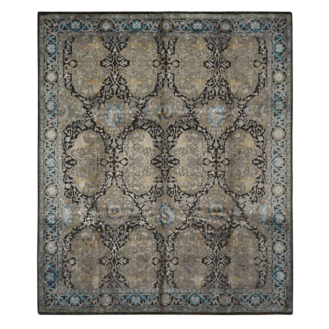 Brown 8'3" x 9'9" Transitional Hand knotted Wool/Silk Rug - Sku: O078140