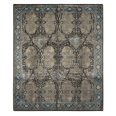 Transitional Wool & Silk Hand Knotted Rug Brown Blue 8.3X9.9 -O078140