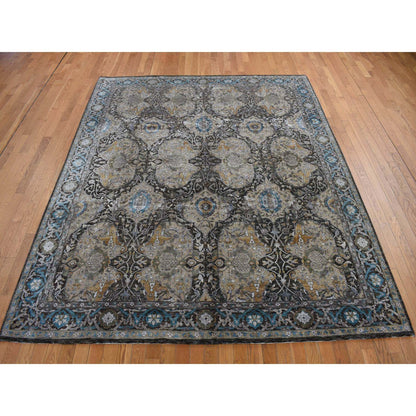 Transitional Wool & Silk Hand Knotted Rug Brown Blue 8.3X9.9 -O078140