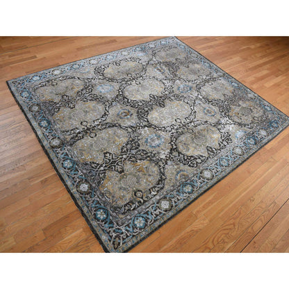 Transitional Wool & Silk Hand Knotted Rug Brown Blue 8.3X9.9 -O078140