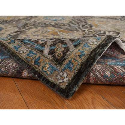 Transitional Wool & Silk Hand Knotted Rug Brown Blue 8.3X9.9 -O078140