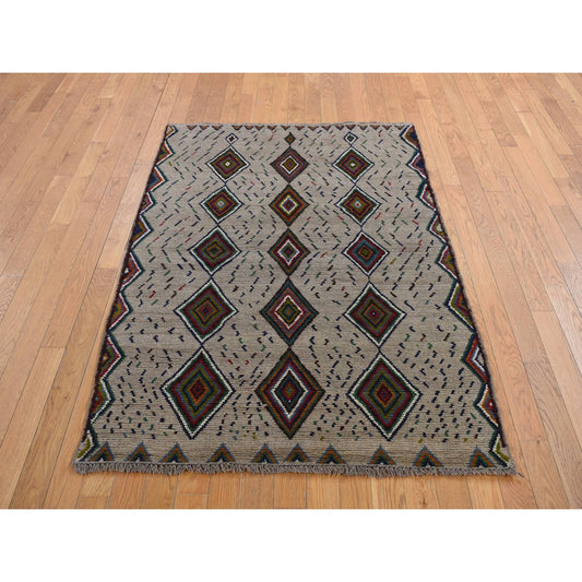 Tribal & Geometric Wool Hand Knotted Rug Brown No Border 3.10X5.8 -O078141
