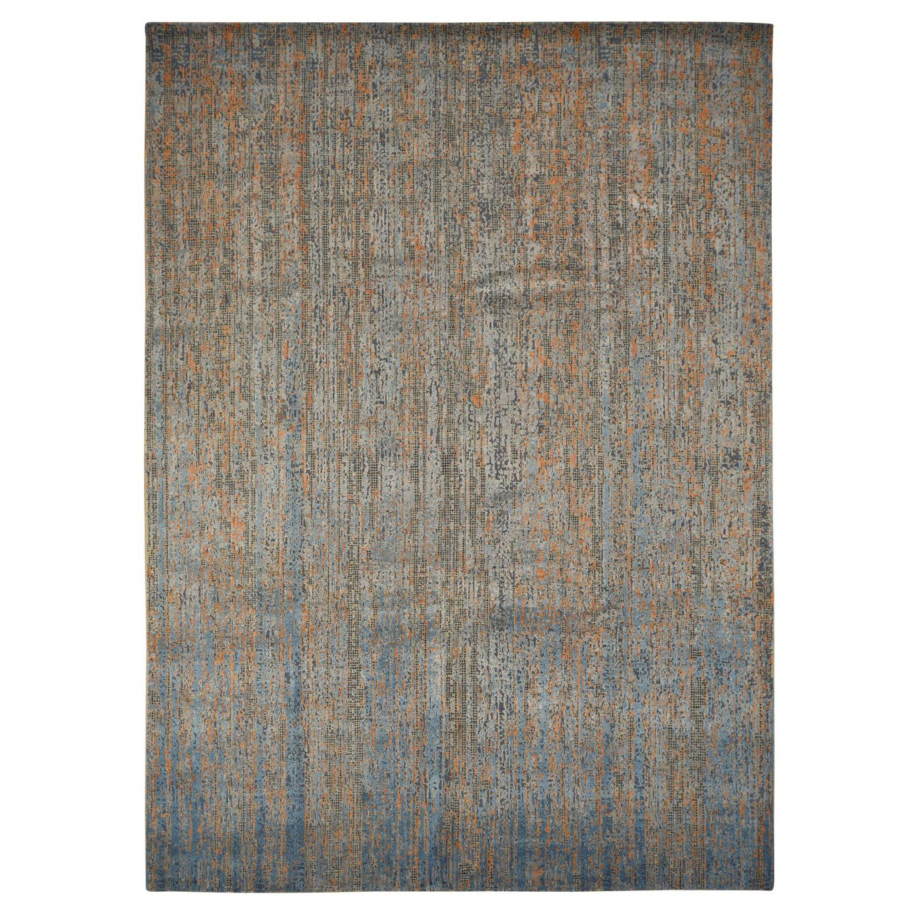 Blue 8'10" x 12'2" Modern and Contemporary Hand knotted Wool/Silk Rug - Sku: O078142