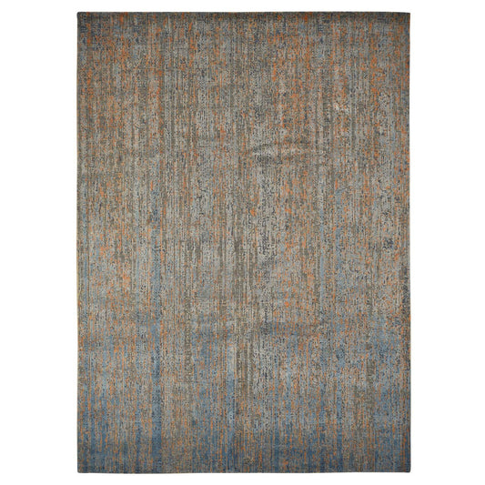 Modern and Contemporary Wool & Silk Hand Knotted Rug Blue No Border 8.10X12.2 -O078142