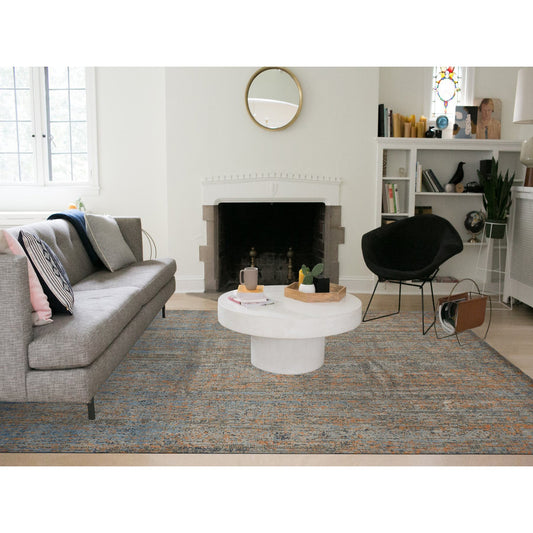 Modern and Contemporary Wool & Silk Hand Knotted Rug Blue No Border 8.10X12.2 -O078142